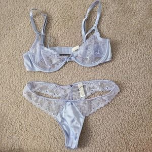 Fleur Du Mal Gardenia Lingerie Set in Ice Blue